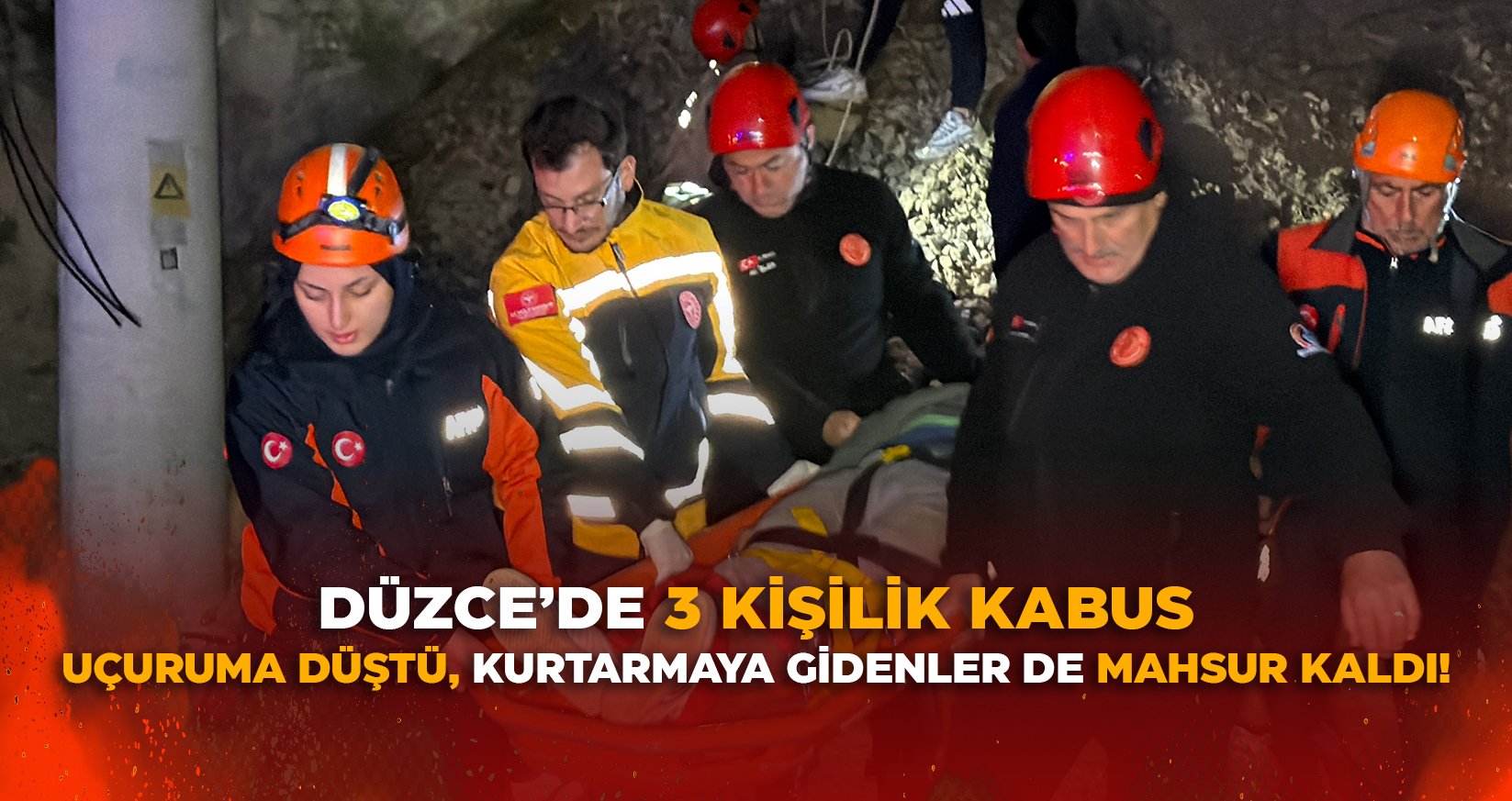 UÇURUMA DÜŞTÜ, KURTARMAYA GİDENLER DE MAHSUR KALDI!